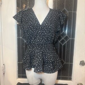 Love Tree Black and White Floral Blouse